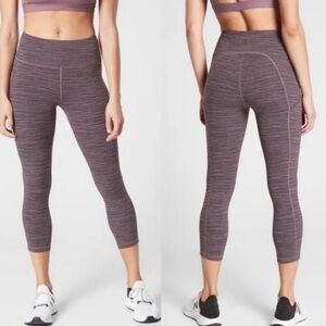 Athleta High Rise Ultimate Linear Lines Capri Leggings Purple Small Athletic Gym